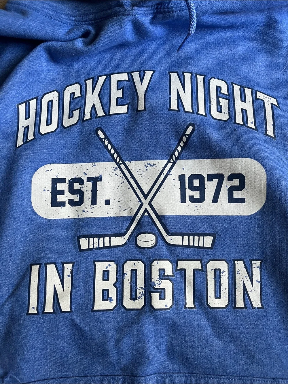 Gildan Blue 'Hockey Night in Boston' Crewneck Hoodie